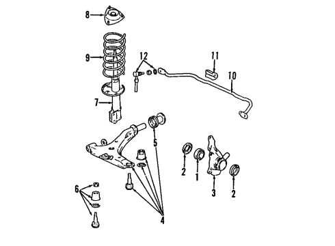 1995 Hyundai Sonata Front Suspension Components, Lower Control Arm, Stabilizer Bar Strut Assembly Diagram for 54650-34001