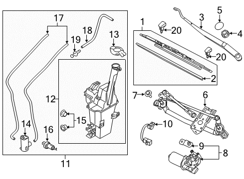 2021 Kia Sportage Wipers Reservoir & Pump Assembly Diagram for 98610D9700