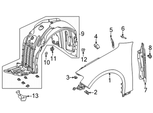 2022 Acura TLX Fender & Components Bracket, Driver Side Fender Diagram for 60265-TGV-A01ZZ