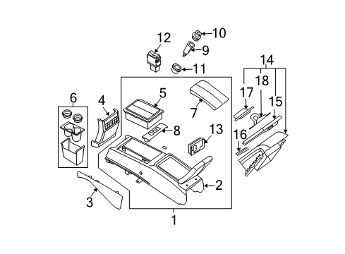 2008 Nissan Maxima Heated Seats Cup Holder Assembly Rear Diagram for 96965-ZK30C