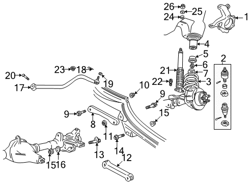 2001 Jeep Wrangler Front Axle, Lower Control Arm, Upper Control Arm, Stabilizer Bar, Suspension Components Bar-Track Diagram for 52088432