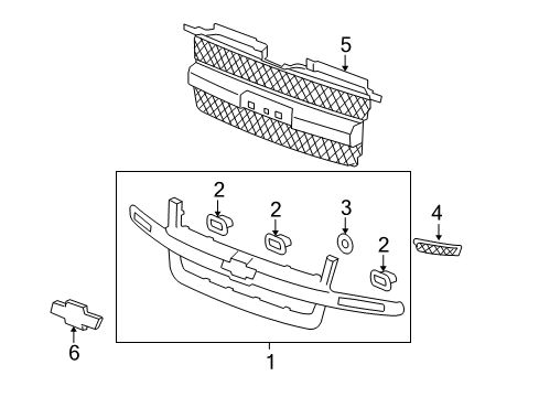 2009 Chevrolet Trailblazer Grille & Components Grille-Radiator Diagram for 15134119