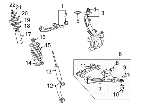 2004 Chevrolet SSR Front Suspension Components, Lower Control Arm, Upper Control Arm, Stabilizer Bar Strut Diagram for 15098725