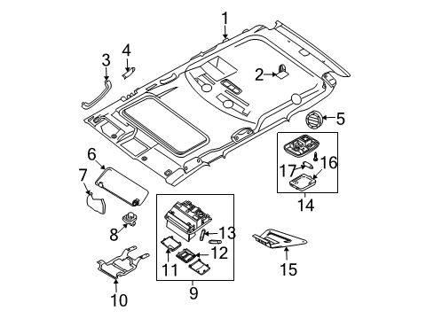 2009 Nissan Pathfinder Interior Trim - Roof Lamp Assembly-Map Diagram for 26430-ZL03A