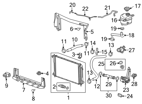 2014 Chevrolet Equinox Radiator & Components Air Guide Retainer Diagram for 21121668