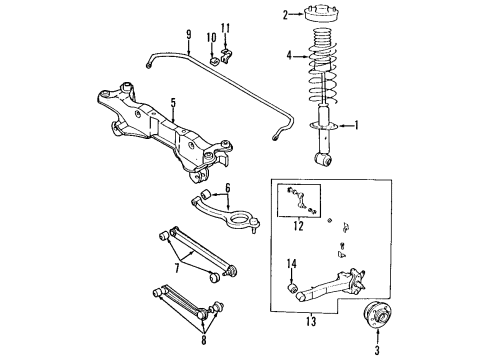 1997 Hyundai Sonata Rear Suspension Components, Lower Control Arm, Upper Control Arm, Stabilizer Bar Rear Wheel Hub Assembly Diagram for 52710-34701