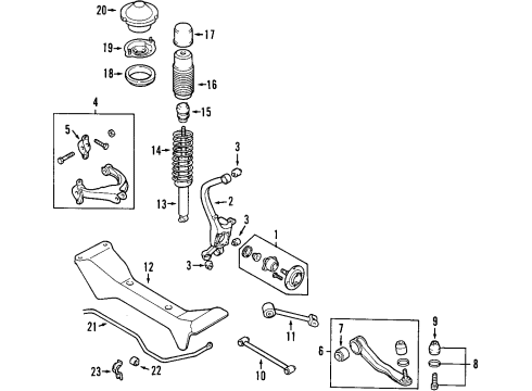 1999 Hyundai Sonata Rear Suspension Components, Lower Control Arm, Upper Control Arm, Stabilizer Bar Bush-Rear Center Arm Diagram for 55215-38000