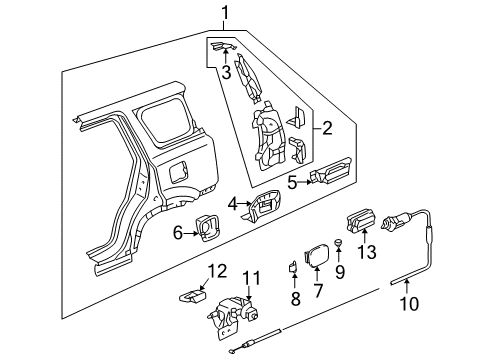 2000 Honda CR-V Quarter Panel & Components Gutter, L. RR. Pillar Diagram for 63721-S10-A00ZZ