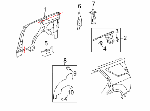 2009 Cadillac SRX Inner Structure - Quarter Panel Upper Reinforcement Retainer Nut Diagram for 25640395