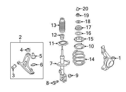 2013 Kia Soul Front Suspension Components, Lower Control Arm, Stabilizer Bar, Struts & Components Cover-Insulator Dust Diagram for 5462707100