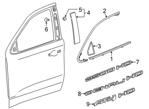 2022 GMC Sierra 3500 HD Exterior Trim - Front Door Belt Molding Diagram for 84905932