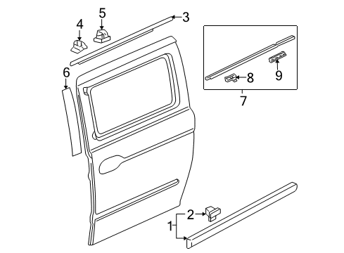 2008 Honda Odyssey Exterior Trim - Side Loading Door Garnish, R. Slide Door Center Pillar Diagram for 72930-SHJ-A01