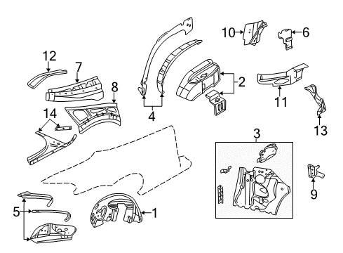 2001 Chrysler Sebring Inner Structure - Quarter Panel Shield-Splash Diagram for 4878380AD