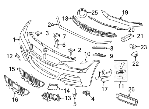 2016 BMW 335i GT xDrive Front Bumper Panel, Bumper, Primed, Front Diagram for 51118061640