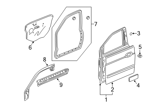 2007 Honda Pilot Front Door Weatherstrip, L. FR. Door Diagram for 72350-S9V-A01