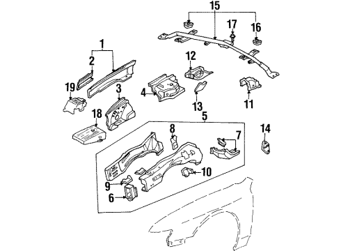 1997 Acura CL Structural Components & Rails Stiffener, Left Front Shock Absorber Diagram for 60919-SV4-300ZZ