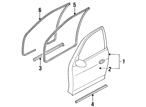 1998 Kia Sephia Front Door WEATHERSTRIP Assembly-Open, LH Diagram for 0K2A159770B