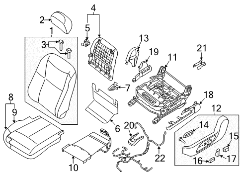 2015 Nissan Altima Driver Seat Components Board Assembly Front Seat Back Diagram for 87640-3TA0B