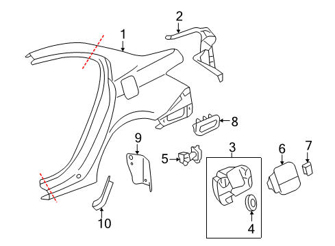 2008 Honda Accord Quarter Panel & Components, Exterior Trim Fender, R. RR. (Inner) Diagram for 74551-TA0-A00