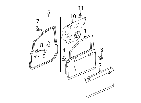 2008 Honda Fit Front Door Seal, R. FR. Door (Outer) Diagram for 72310-SLN-A02