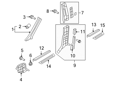 2011 Hyundai Santa Fe Interior Trim - Pillars, Rocker & Floor Trim Assembly-Cowl Side LH Diagram for 85823-0W000-HZ