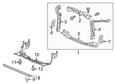 2012 Honda Civic Radiator Support, Splash Shields Panel Set, Left Front Bulkhead Diagram for 04611-TR3-A00ZZ