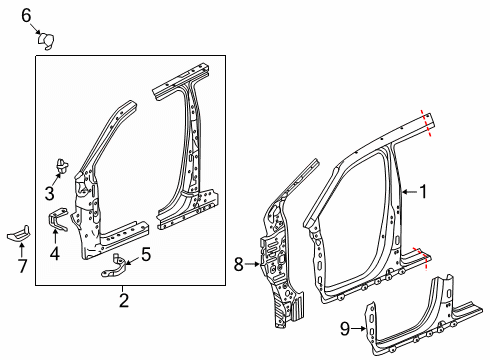 2020 Honda Passport Aperture Panel, Hinge Pillar, Rocker Stiffener, R. (Outer) Diagram for 63110-TG7-306ZZ