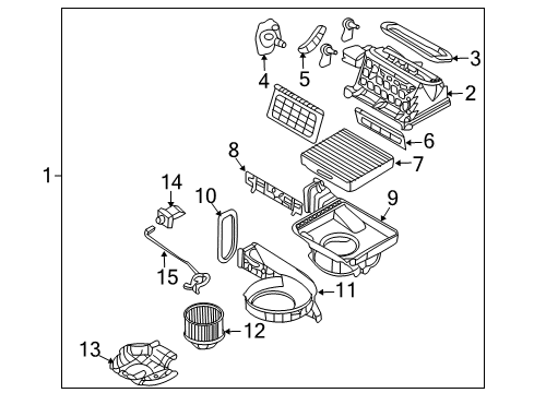 2008 Hyundai Entourage Auxiliary Heater & A/C Case-Blower, Upper Diagram for 97111-4D000