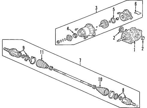 1998 Honda CR-V Transfer Case Shaft Assembly, Propeller Diagram for 40100-S10-A01