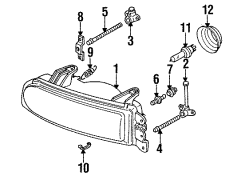 1991 Isuzu Stylus Headlamps Clip Head Lamp Diagram for 1-82119-074-0