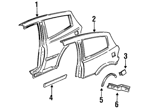 1992 Honda Civic Quarter Panel & Components Protector, L. RR. Fender Diagram for 75324-SR3-A01