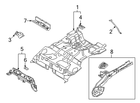 2008 Ford Focus Rear Body - Floor & Rails Rear Floor Pan Front Bracket Diagram for 8S4Z-54116A34-A