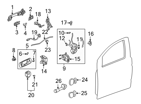 2005 Acura MDX Front Door - Lock & Hardware Handle Assembly, Left Front Door (Outer) Diagram for 72180-S3V-A02