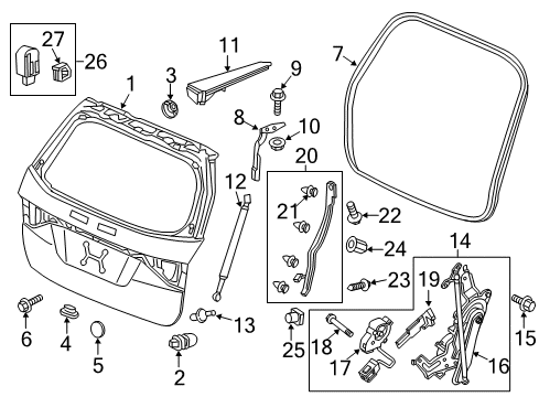 2013 Honda Odyssey Lift Gate Cover, R. Tailgate Hinge Diagram for 74835-TK8-A00