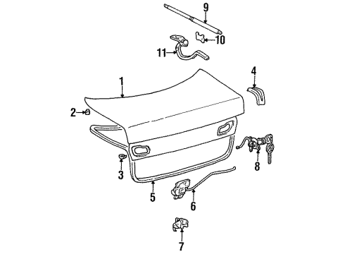 1995 Lexus LS400 Trunk Support Assembly, Luggage Diagram for 64530-50011