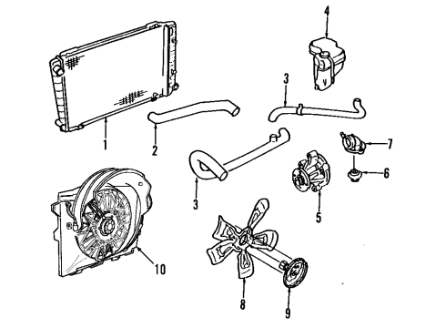 2002 Mercury Grand Marquis Cooling System, Radiator, Water Pump, Cooling Fan Lower Hose Diagram for YW7Z-8286-CA