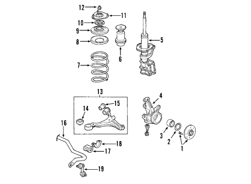 2004 Honda Civic Front Suspension Components, Lower Control Arm, Stabilizer Bar Rubber, Spring Seat (Upper) Diagram for 51402-S5A-701