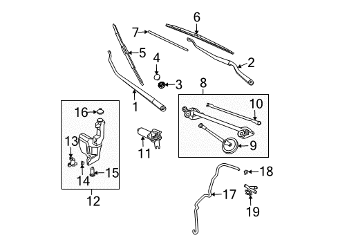 2006 Nissan Murano Wiper & Washer Components Windshield Wiper Blade Assembly Diagram for 28890-CC00B