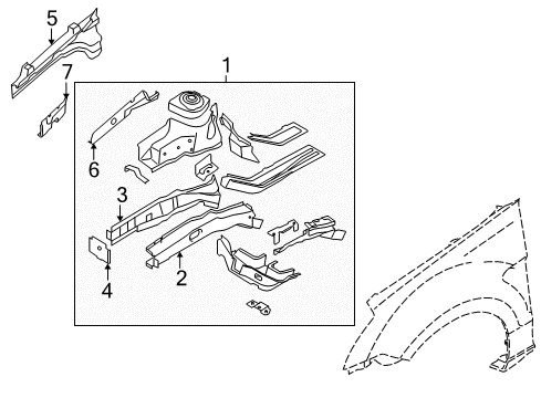 2011 Ford Focus Structural Components & Rails Apron/Rail Assembly Diagram for 8S4Z-16055-A