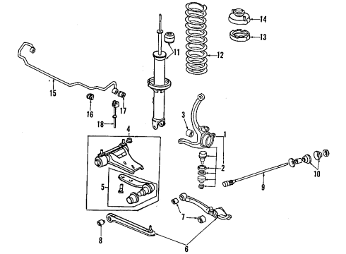 1991 Honda Prelude Rear Suspension Components, Lower Control Arm, Upper Control Arm, Stabilizer Bar Shock Absorber Unit, Left Rear (Showa) Diagram for 52612-SF1-904