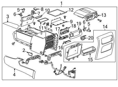 2018 Chevrolet Suburban Center Console Console Assembly Diagram for 84167014
