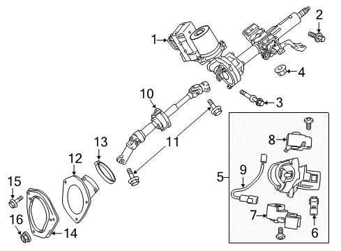 2017 Toyota Sienna Steering Column & Wheel, Steering Gear & Linkage Column Assembly Bolt Diagram for 45897-0T010