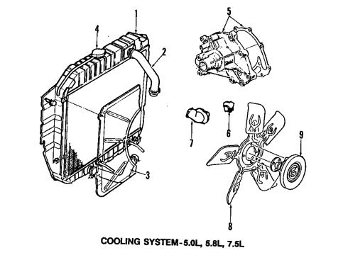 1990 Ford E-350 Econoline Cooling System, Radiator, Water Pump, Cooling Fan Clutch Diagram for E9UZ-8A616-D