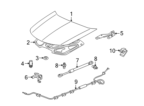 2009 Acura TL Hood & Components Wire Assembly, Hood Diagram for 74130-TK4-A01