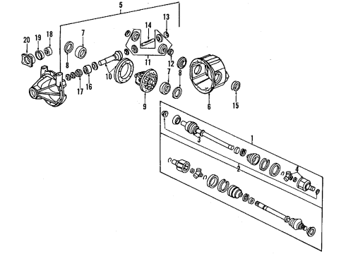 1991 Honda Civic Rear Axle, Axle Shafts & Joints, Differential, Drive Axles, Propeller Shaft Carrier Set, Differential Diagram for 41120-PH8-900