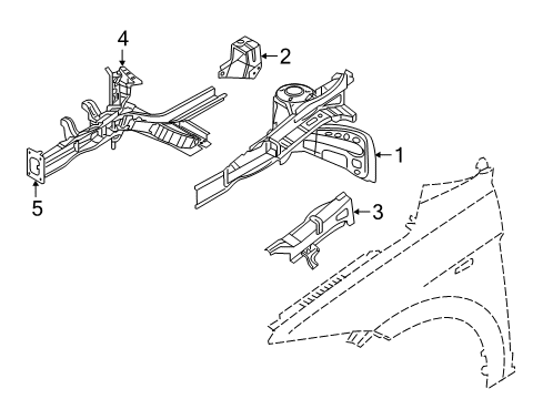 2017 Hyundai Ioniq Structural Components & Rails Panel Assembly-Fender Apron, LH Diagram for 64501-G2000