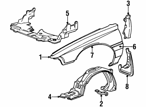 1988 Acura Legend Fender & Components, Exterior Trim Fender, Left Front (Inner) Diagram for 74151-SG0-000