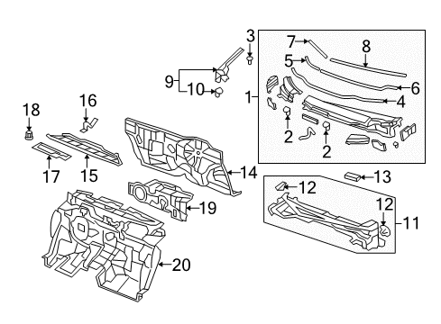 2013 Honda Fit Cowl Stay, Dashboard Lid (Upper) Diagram for 61133-TF0-000