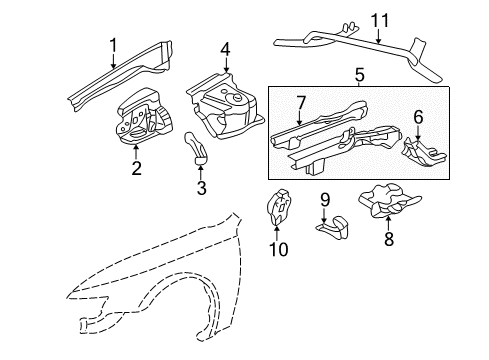 2002 Acura TL Structural Components & Rails Gusset, Left Front Wheelhouse Diagram for 74160-S3M-A00ZZ