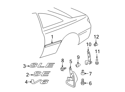 1999 Toyota Solara Exterior Trim - Quarter Panel Body Side Molding Diagram for 75652-06020-C1